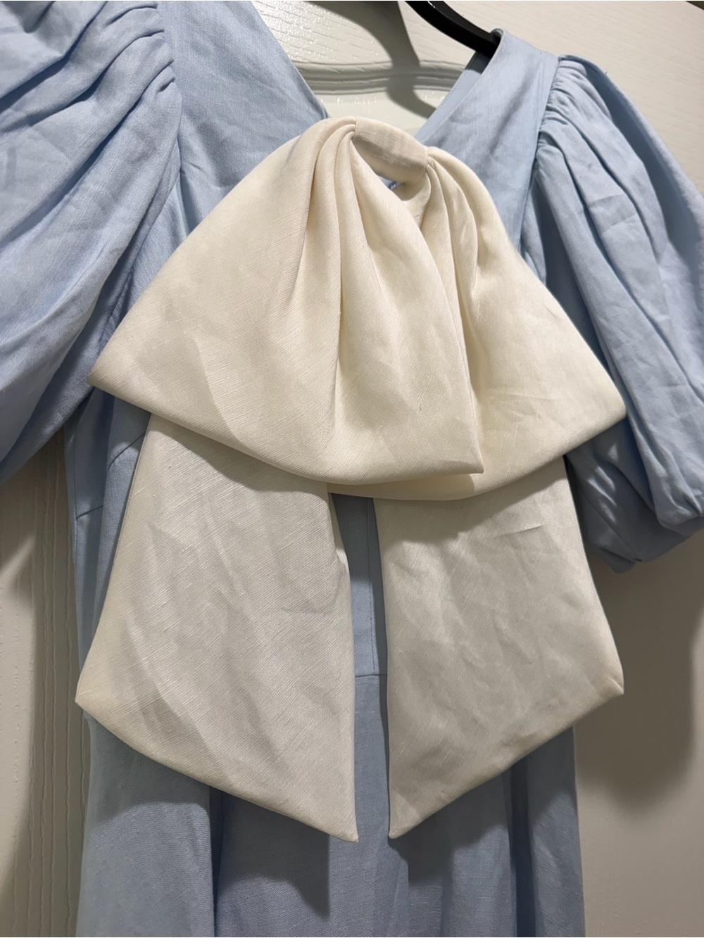 ANTONIO MELANI X JENNIFER SUMKO Light Blue Midi Skirt with White Bow Accent - Picture 4 of 7